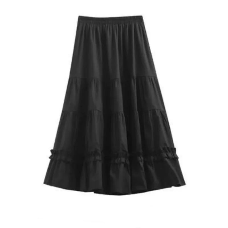 Summer Skirt Mid Length Women Fluffy Long Skirts White & Black A-line