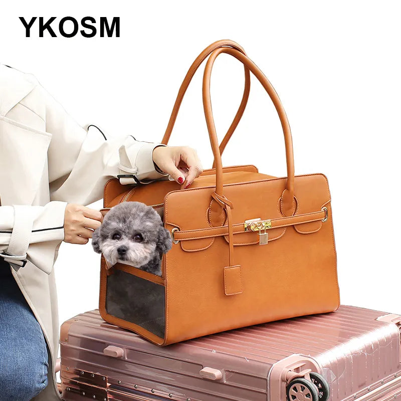 Pet Carrier Bag Luxury PU Leather Breathable Travel Handbag