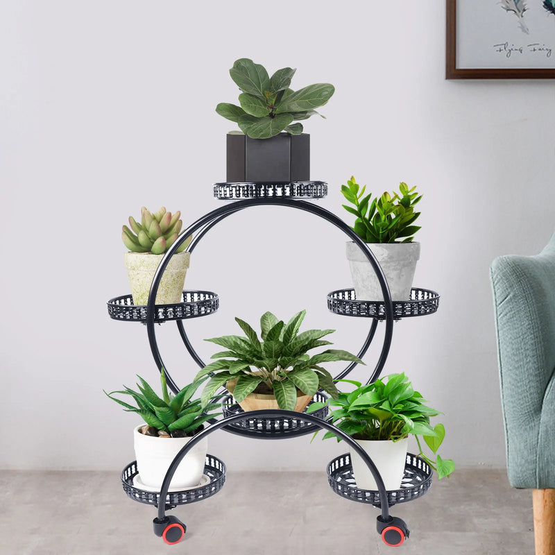 Metal Plant Stands 6 Pots Plants Flower Stand for Patio Garden Living Room Corner Balcony and Bedroom (Black/ White)