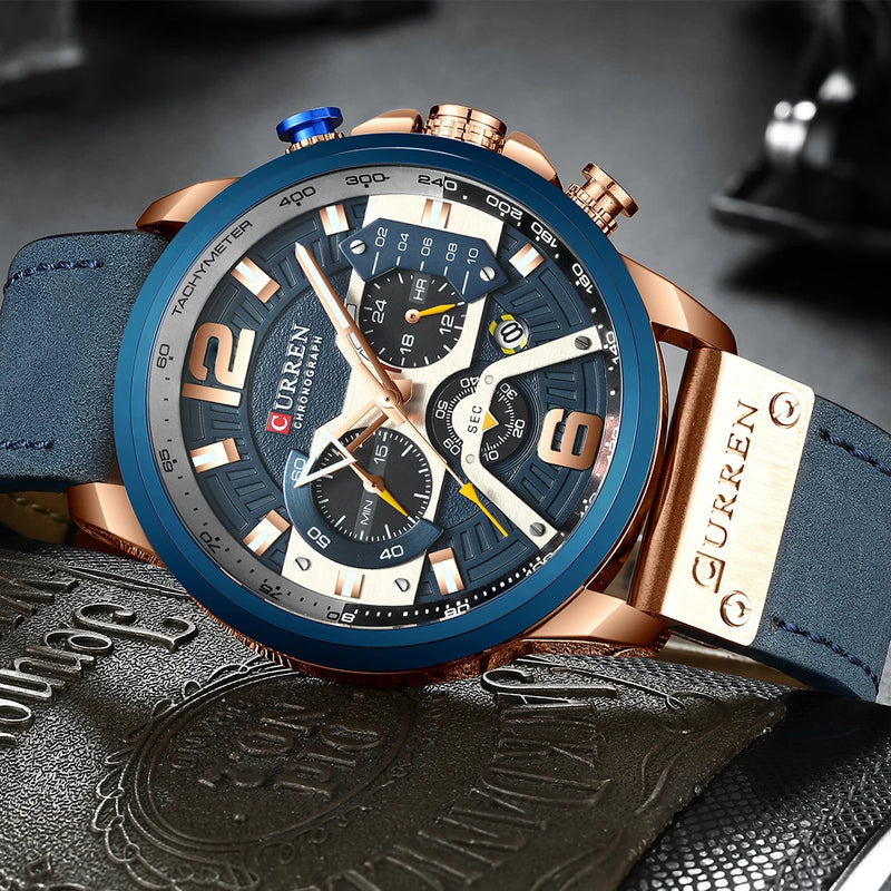 Sport Watches Luxury Military Leather Fashion Chronograph Wristwatch