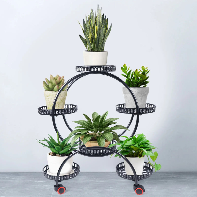 Metal Plant Stands 6 Pots Plants Flower Stand for Patio Garden Living Room Corner Balcony and Bedroom (Black/ White)