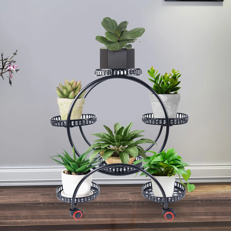 Metal Plant Stands 6 Pots Plants Flower Stand for Patio Garden Living Room Corner Balcony and Bedroom (Black/ White)