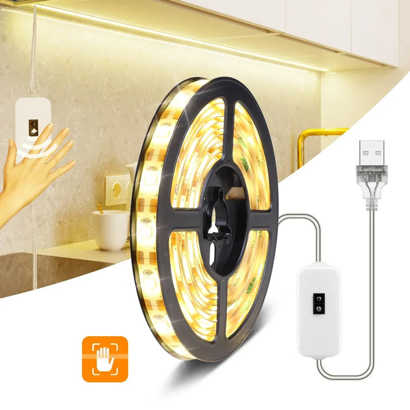 USB Light Strip Motion Sensor LED Backlight Hand Sweep Waving Light Double-sided Tape TV Kitchen Cabinet Wardrobe Lamp Strip