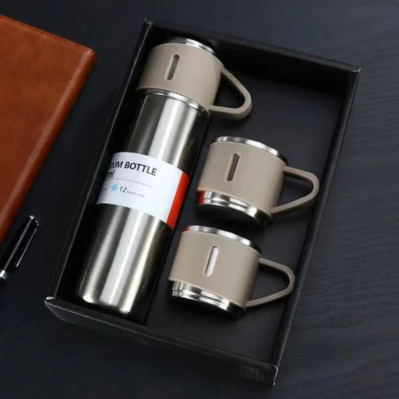 Double-Layer Stainless Steel Vacuum Thermos water Flask Coffee Tumbler With 3 Mugs