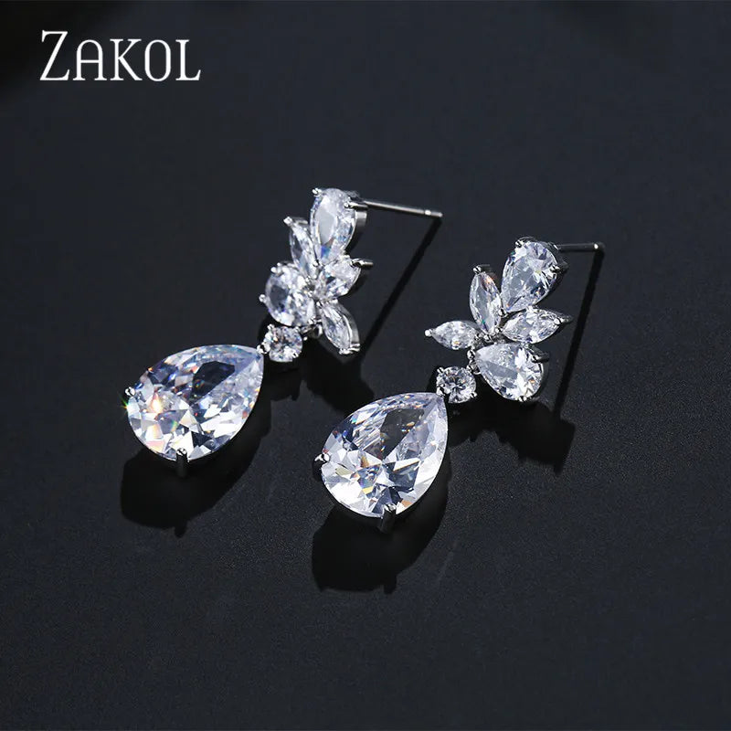 Earrings Water Drop Cubic Zircon Dangle Earring Shinny Leaf