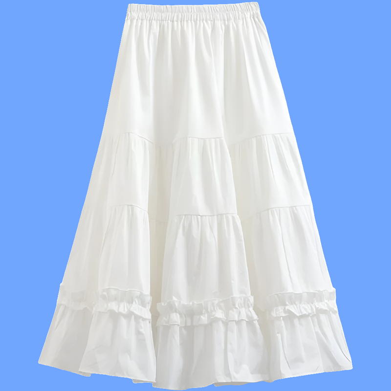 Summer Skirt Mid Length Women Fluffy Long Skirts White & Black A-line