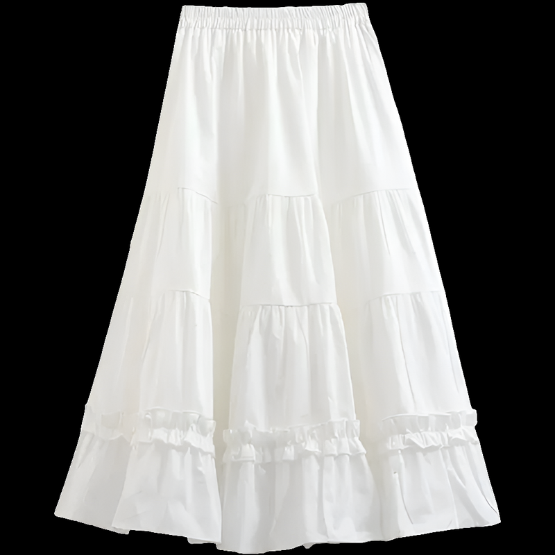 Summer Skirt Mid Length Women Fluffy Long Skirts White & Black A-line